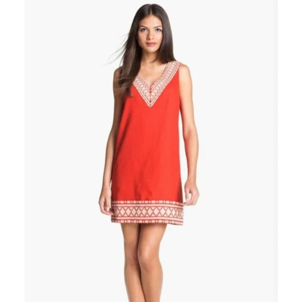 NWT Kate Spade Red Linen Laureen Shift Dress w/ White Embroidery Size 6
